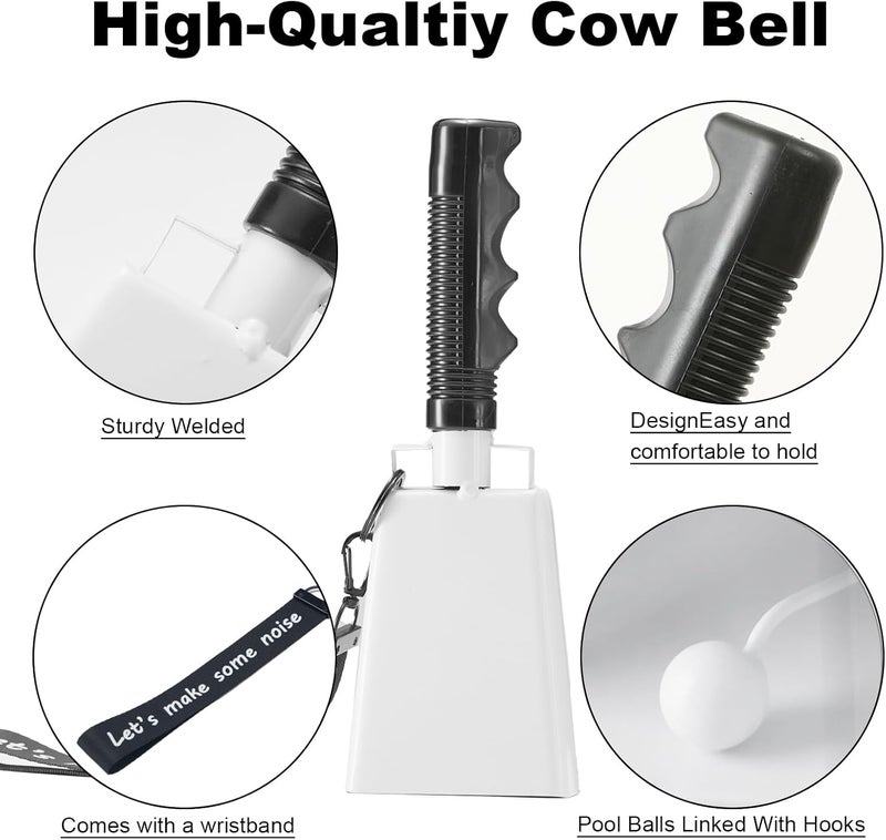 CHMI Cow Bells with Wrist Strap - Cowbell with Handle 2pcs, Customizable Cowbells for Sporting Events, for Football Games,Chimes, Percussion, Musical Instruments, Call Bell, Farm Ranch (white) - Image 4